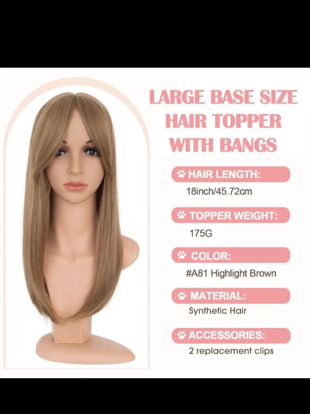 Highlight Brown Long Hair Topper with Bangs